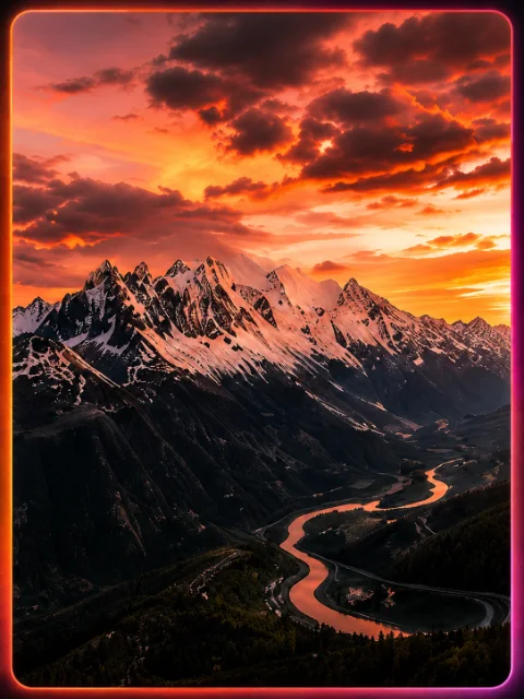 A mountain sunset panorama before it has been split