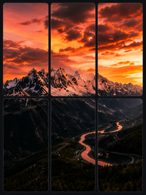 The same panorama divided into six seamless grid tiles